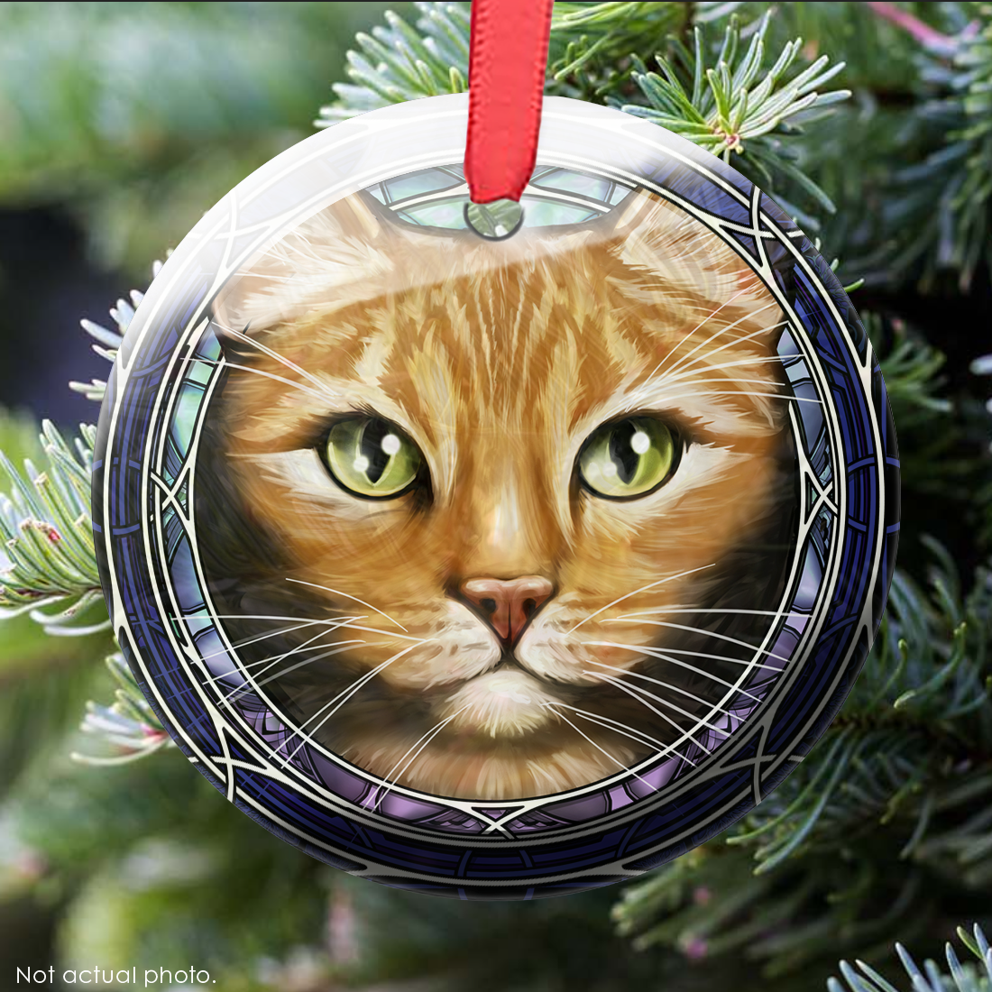 Tabby Shorthair Orange Glass Ornament