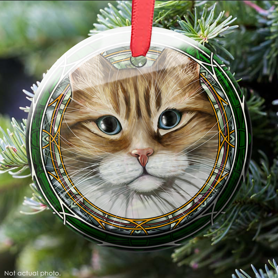 Tabby Tuxedo Dragoneyes Brown Glass Ornament