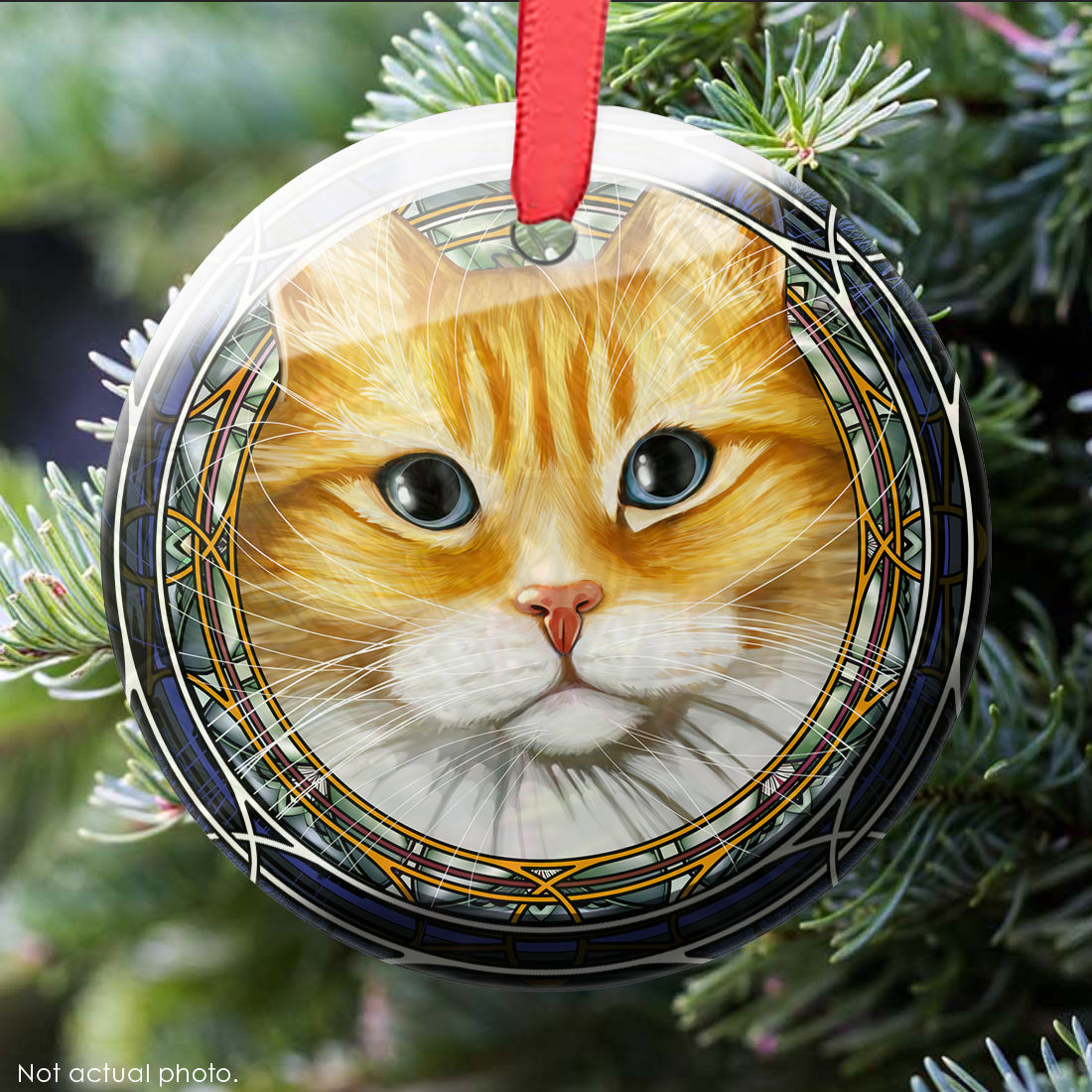 Tabby Tuxedo Dragoneyes Orange Glass Ornament