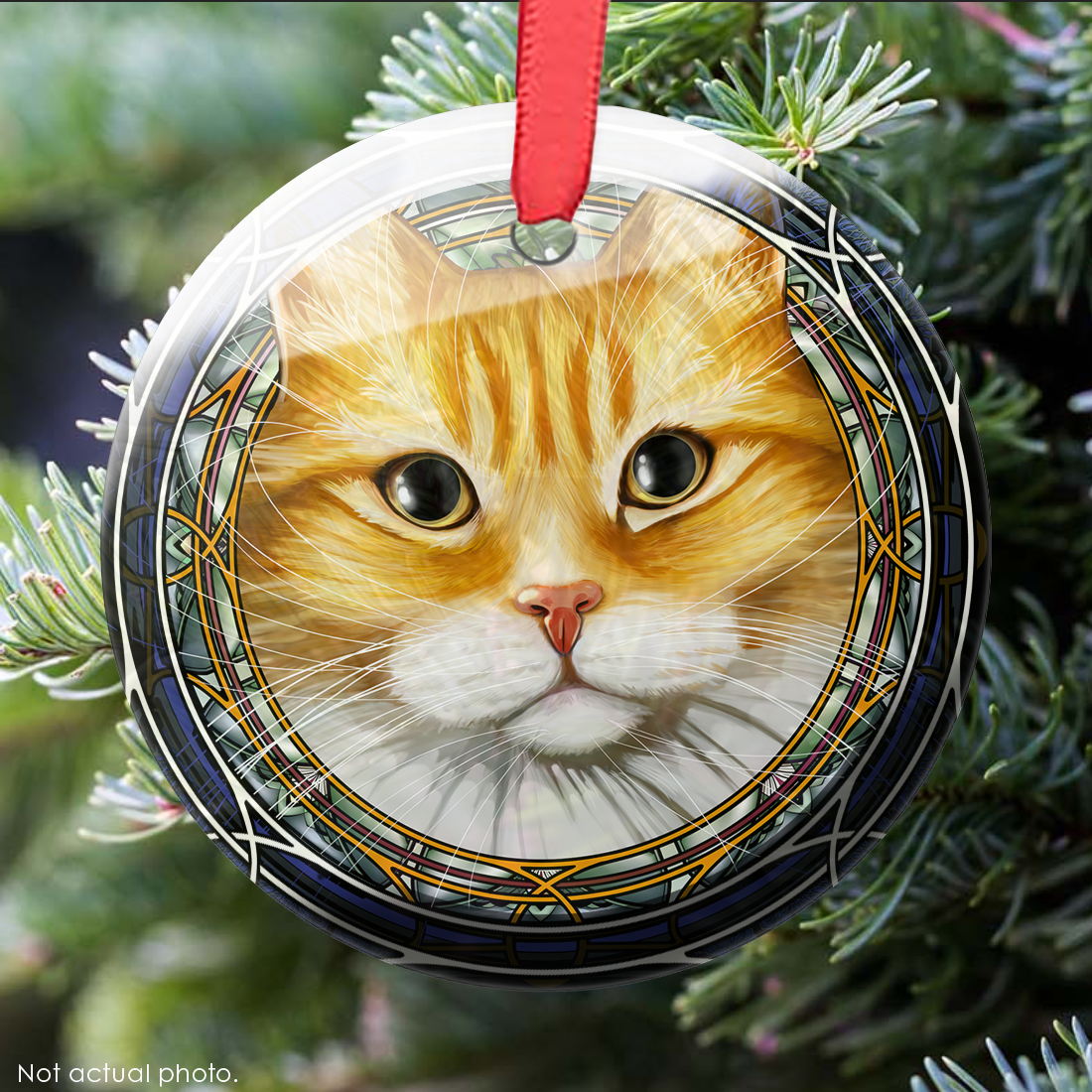 Tabby Tuxedo Dragoneyes Orange Glass Ornament