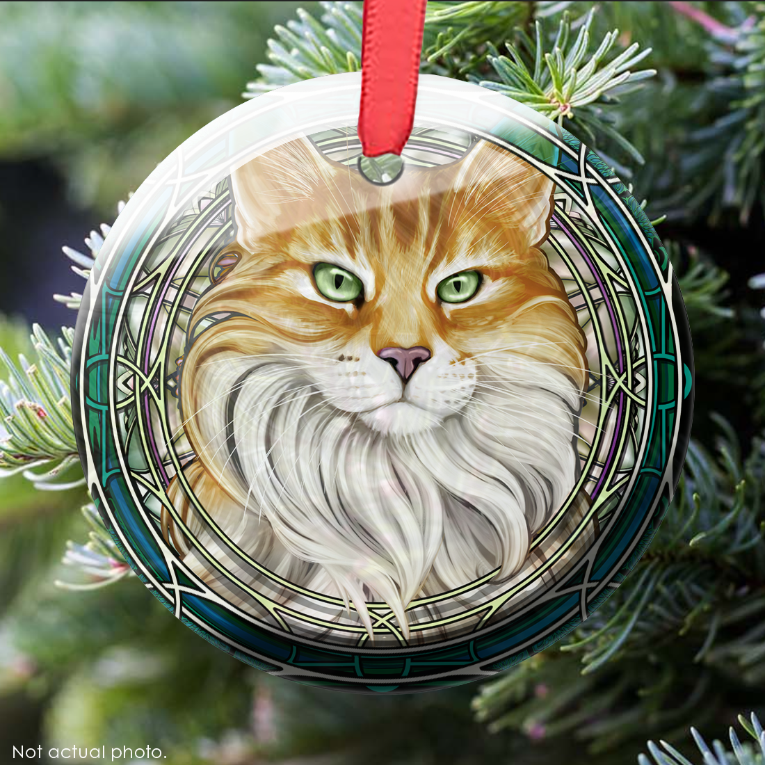 Tabby Tuxedo Extra-Longhair Orange Glass Ornament