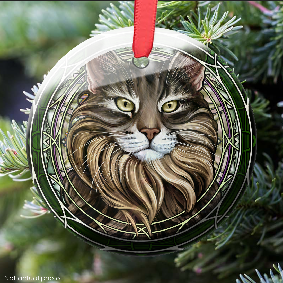 Tabby Extra-Longhair Brown Glass Ornament