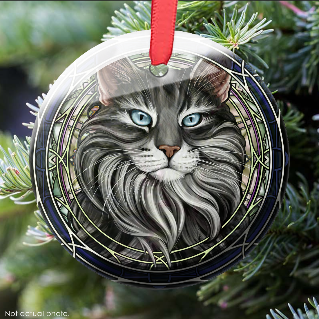 Tabby Extra-Longhair Gray Glass Ornament