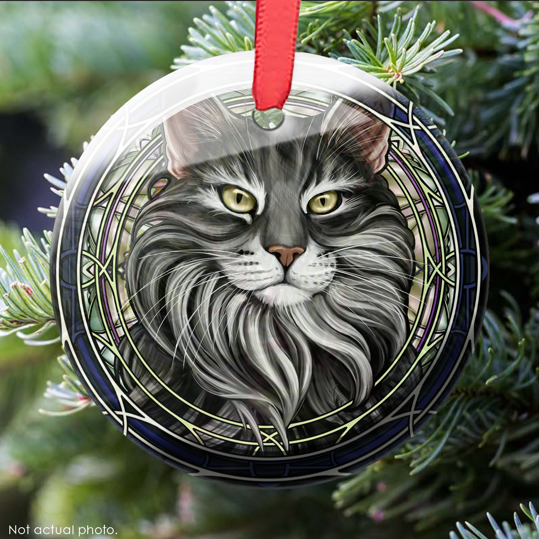 Tabby Extra-Longhair Gray Glass Ornament