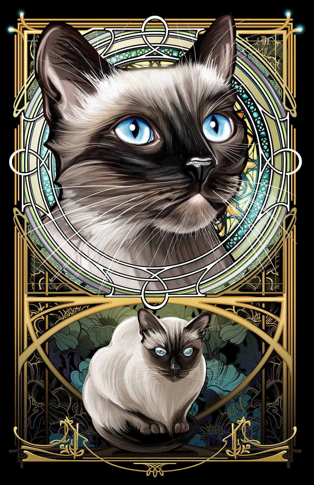 Gray Siamese - Rose Window Art Nouveau Print