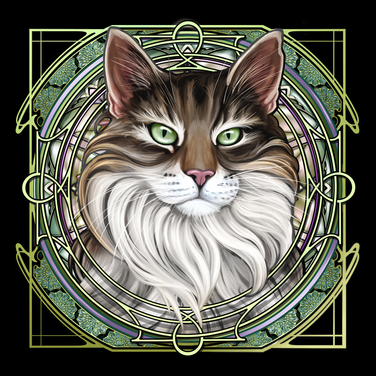Brown Extra-Longhair Tabby Tux - Rose Window