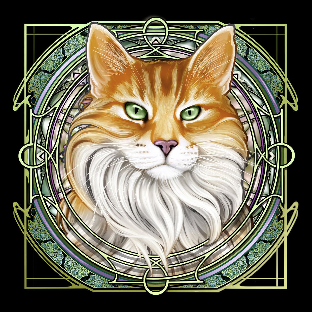 Orange Extra-Longhair Tabby Tux - Rose Window