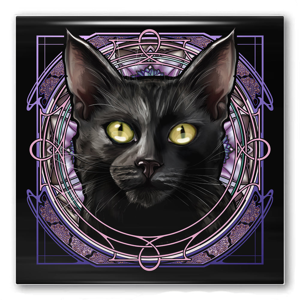 Black Shorthair Witch - Rose Window Ceramic Coaster