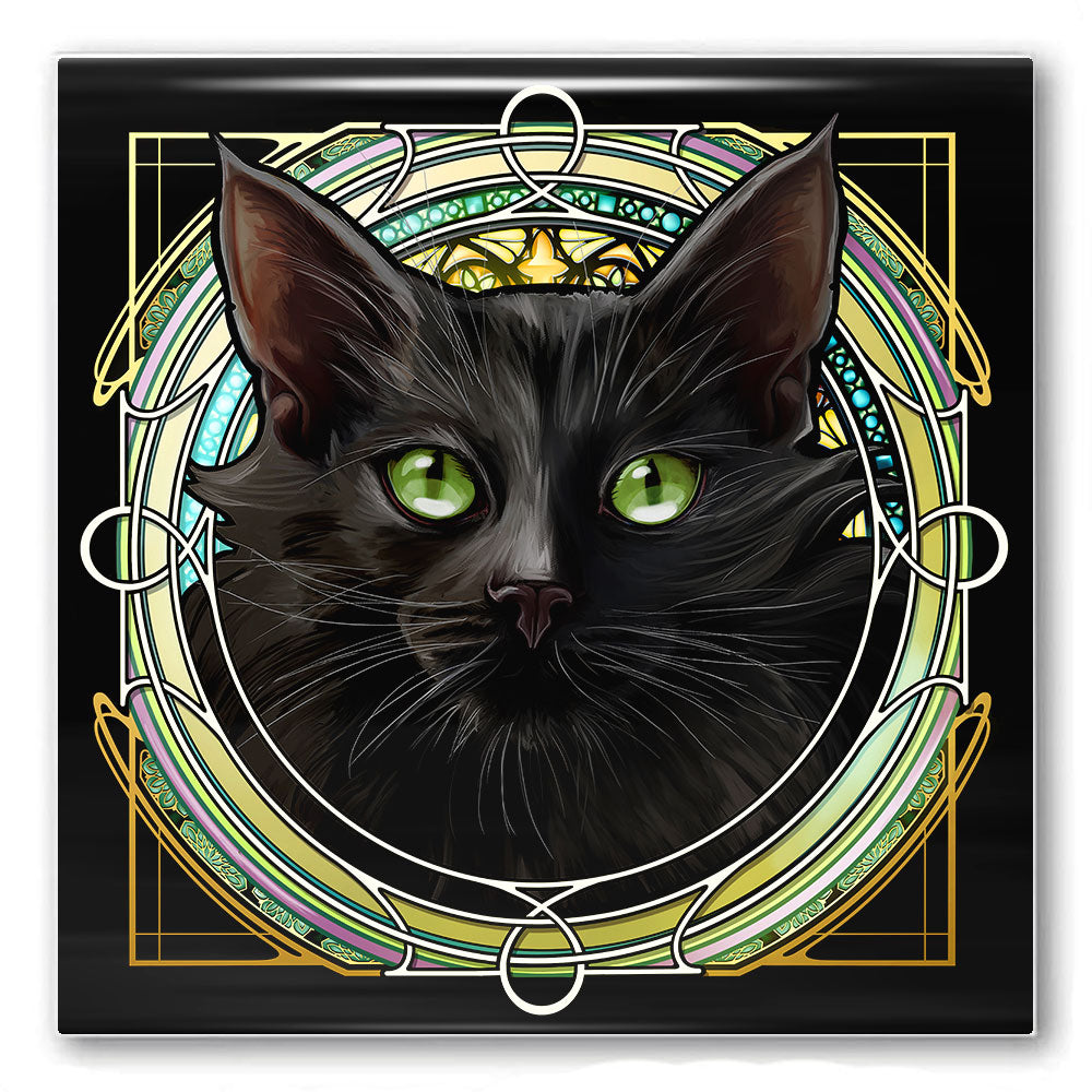 Black Longhair - Rose Window Ceramic Coaster