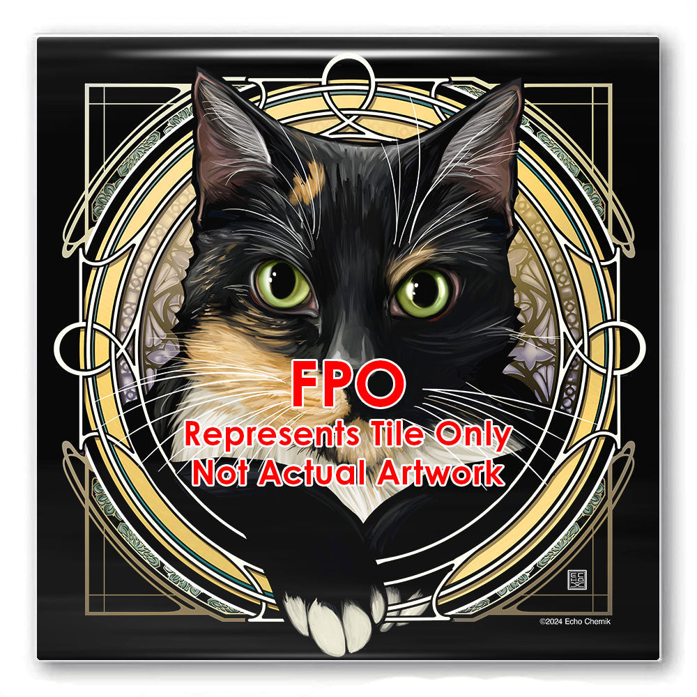 Tabby Tuxedo Shorthair Gray - Rose Window Ceramic Coaster