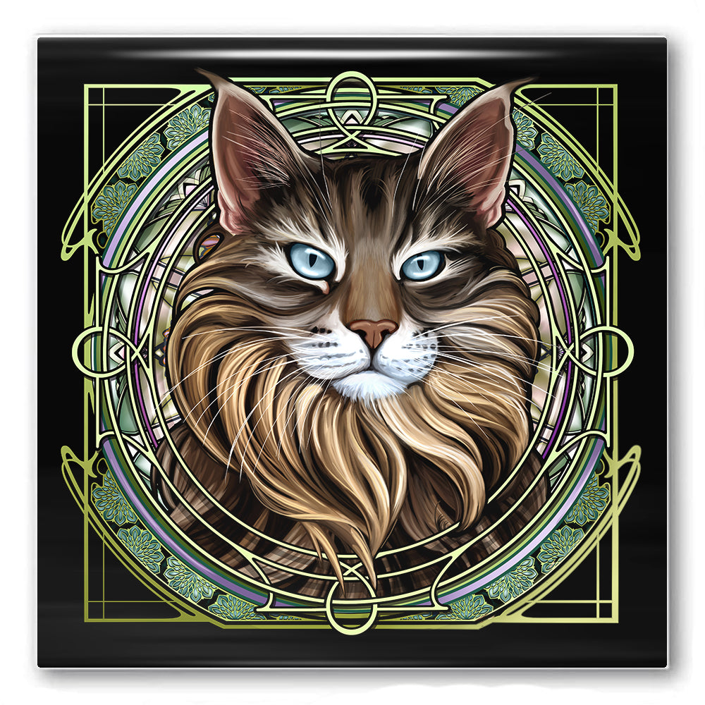 Maine Coon Brown - Rose Window Ceramic Coaster