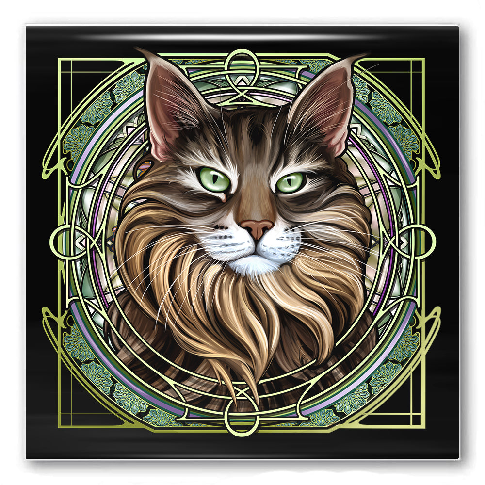 Maine Coon Brown - Rose Window Ceramic Coaster