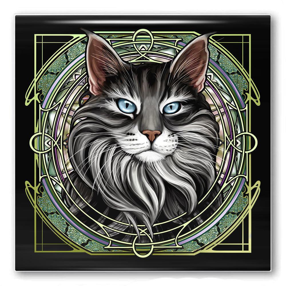 Maine Coon Gray - Rose Window Ceramic Coaster
