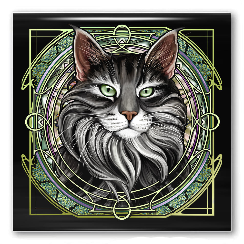 Maine Coon Gray - Rose Window Ceramic Coaster