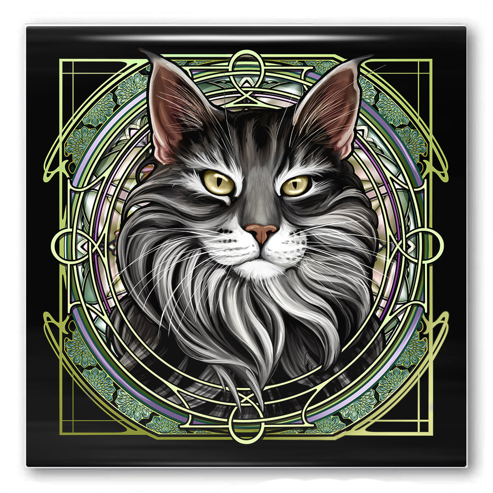 Maine Coon Gray - Rose Window Ceramic Coaster