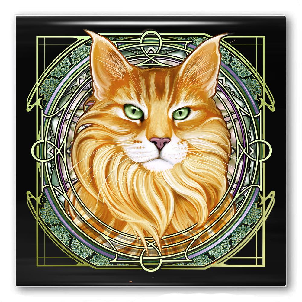 Maine Coon Orange - Rose Window Ceramic Coaster