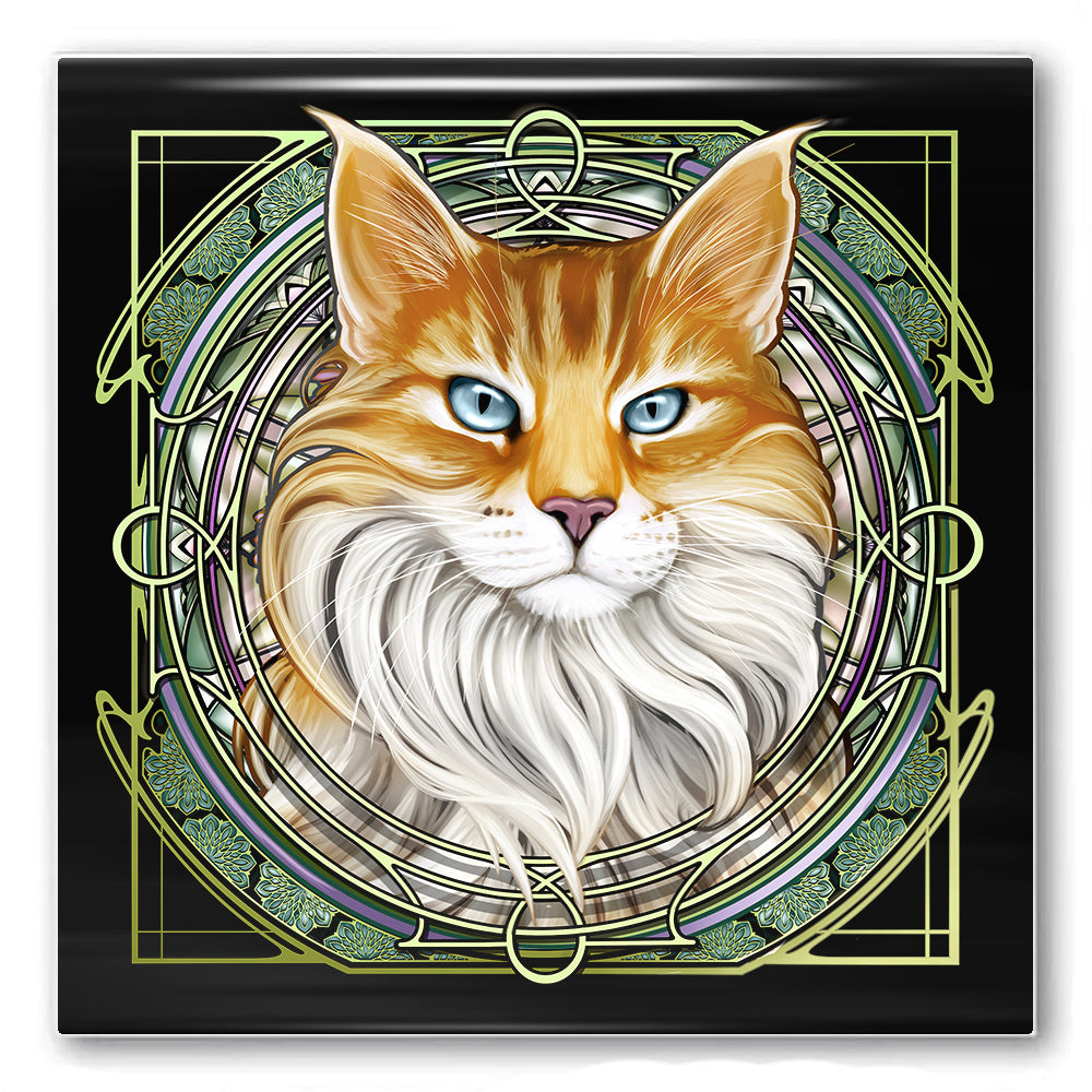 Maine Coon Tuxedo Orange - Rose Window Ceramic Coaster
