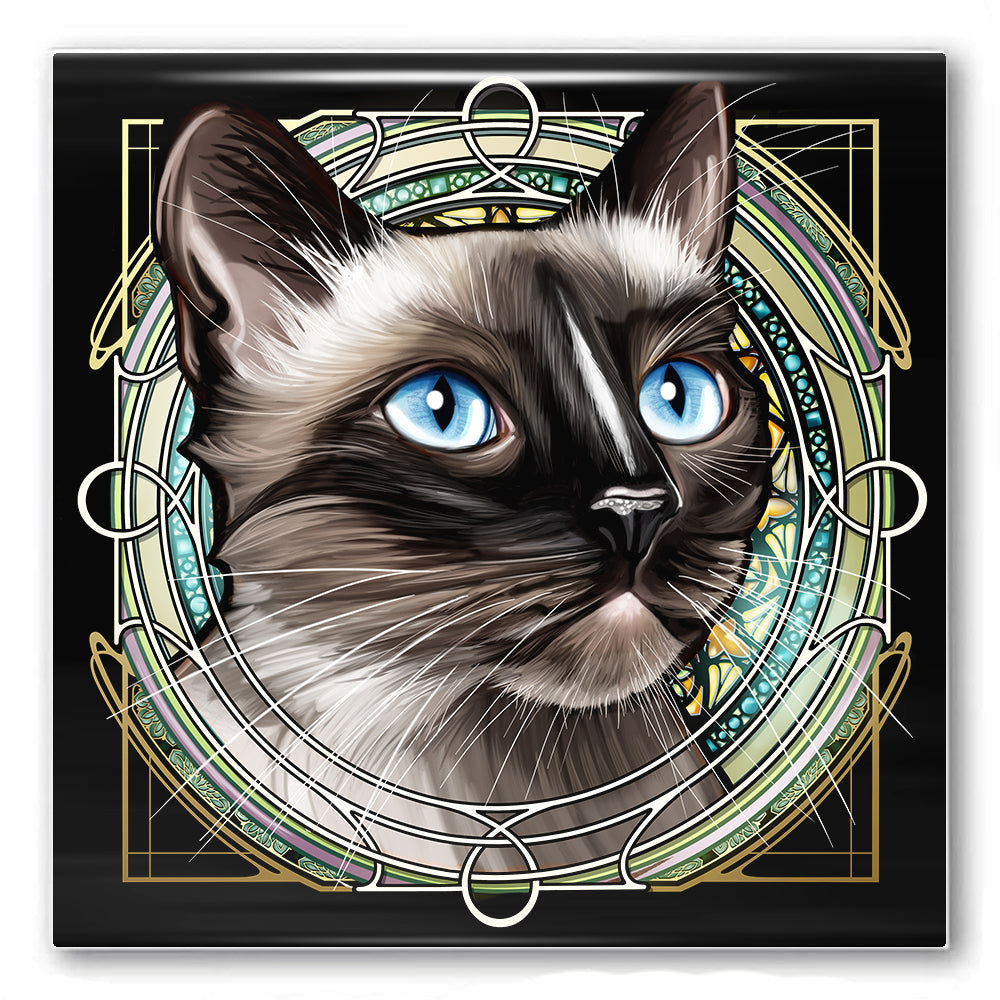 Siamese Stripe - Rose Window Ceramic Coaster