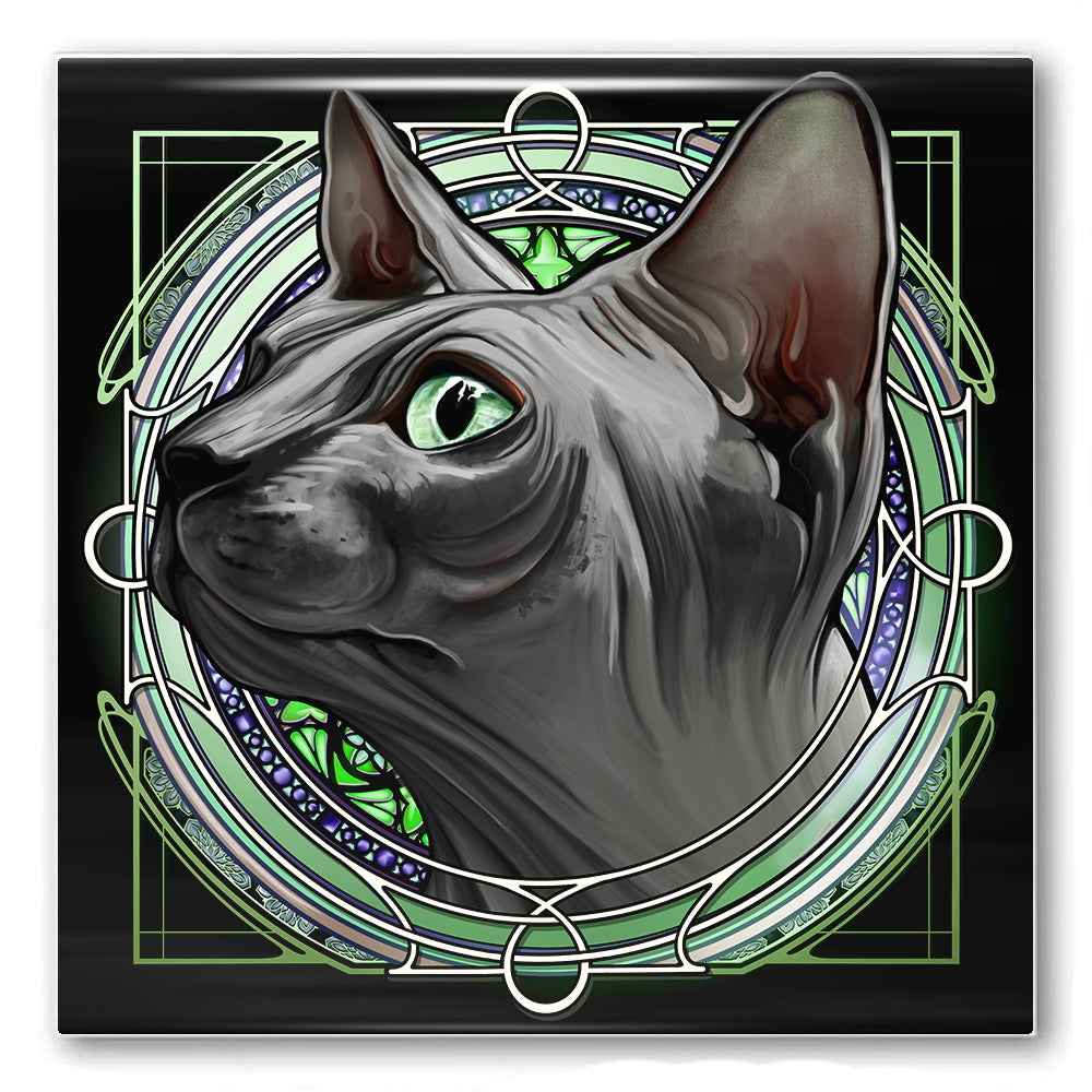 Sphynx Gray - Rose Window Ceramic Coaster