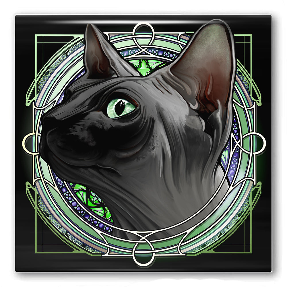 Sphynx Gray Seal - Rose Window Ceramic Coaster