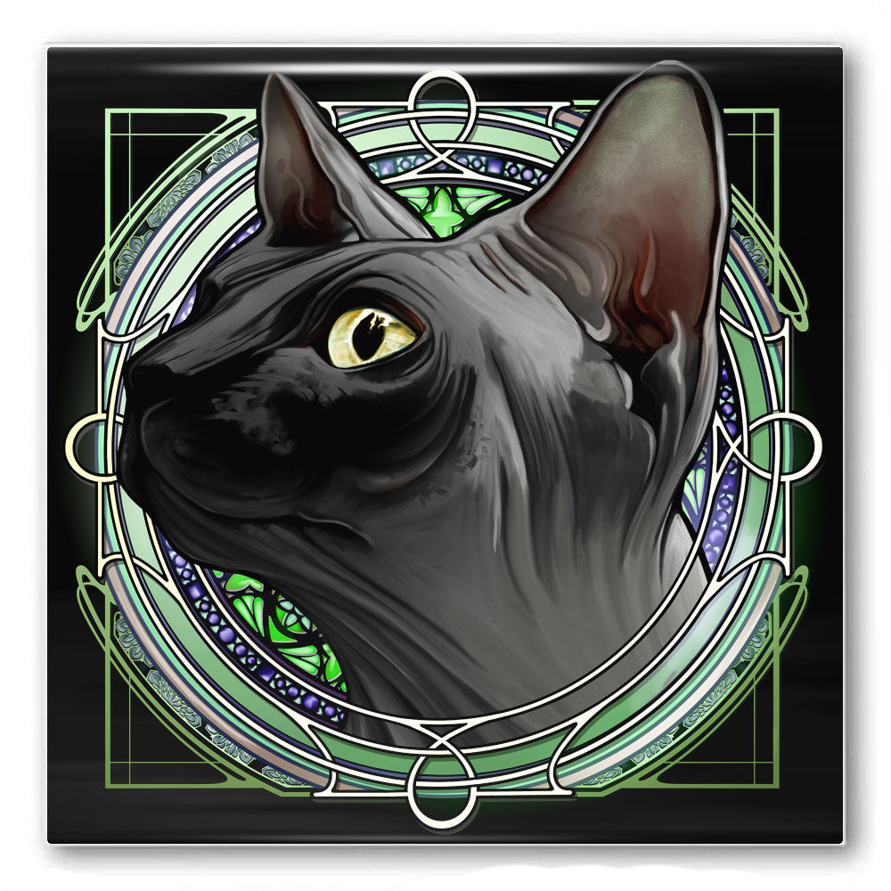 Sphynx Gray Seal - Rose Window Ceramic Coaster