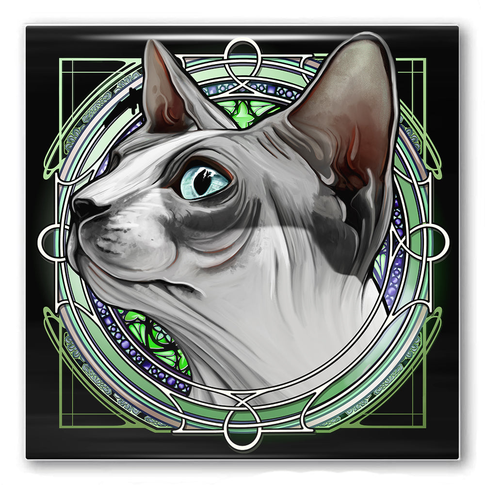 Sphynx Gray Tuxedo - Rose Window Ceramic Coaster