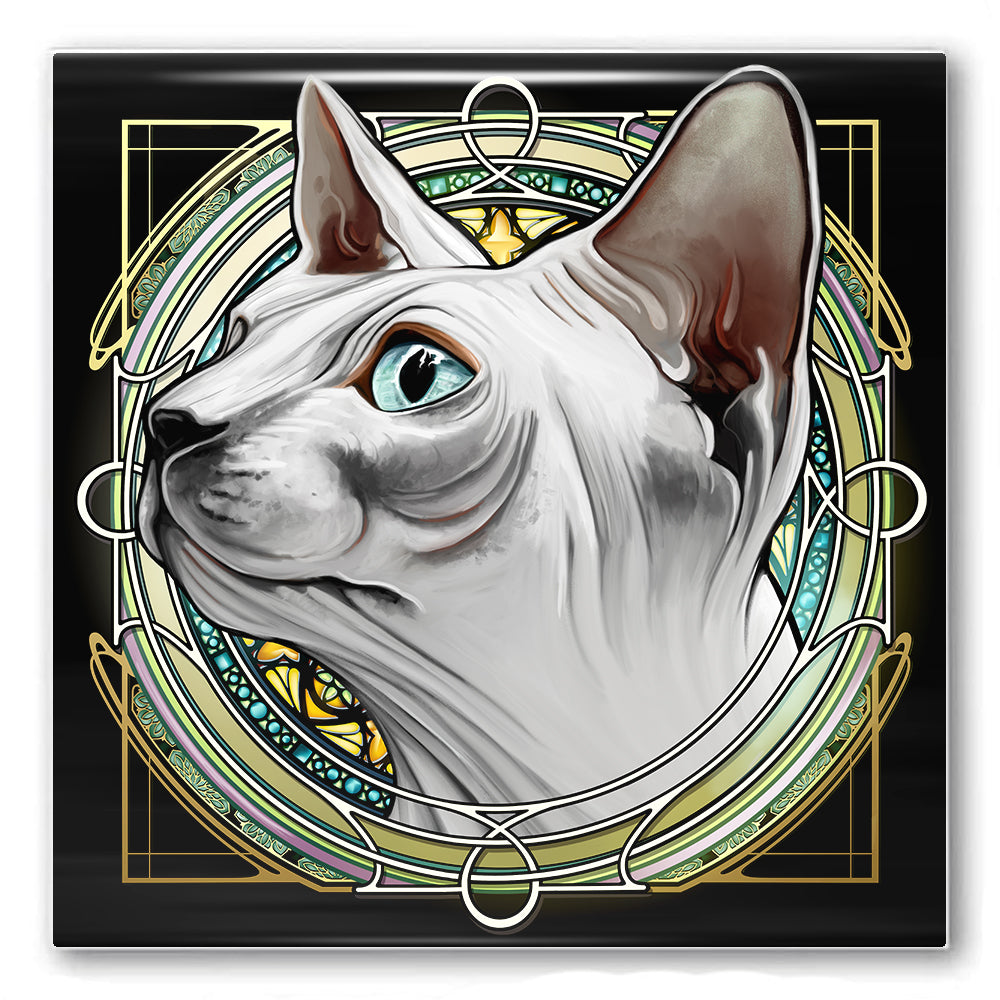 Sphynx White - Rose Window Ceramic Coaster