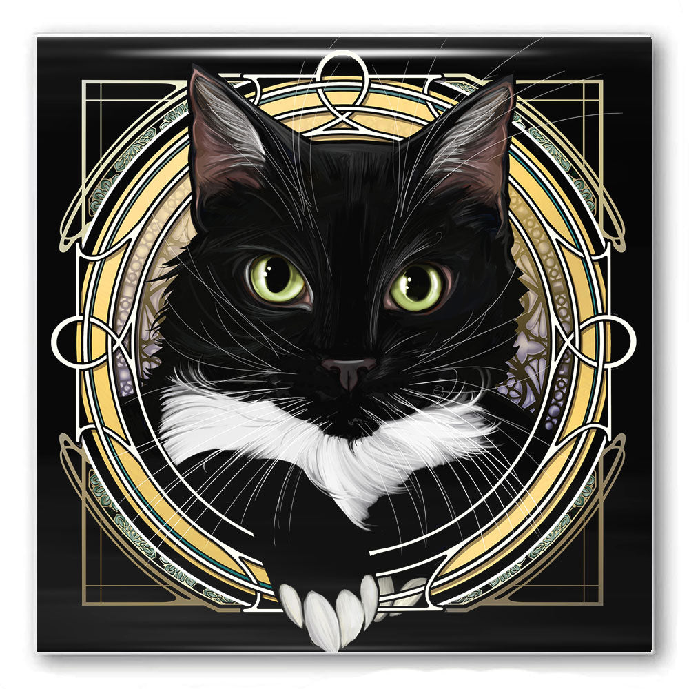 Tuxedo All Black - Rose Window Ceramic Coaster