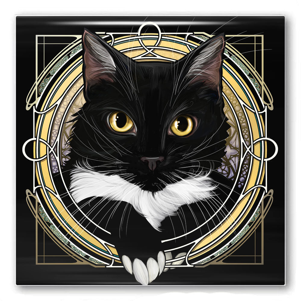 Tuxedo All Black - Rose Window Ceramic Coaster