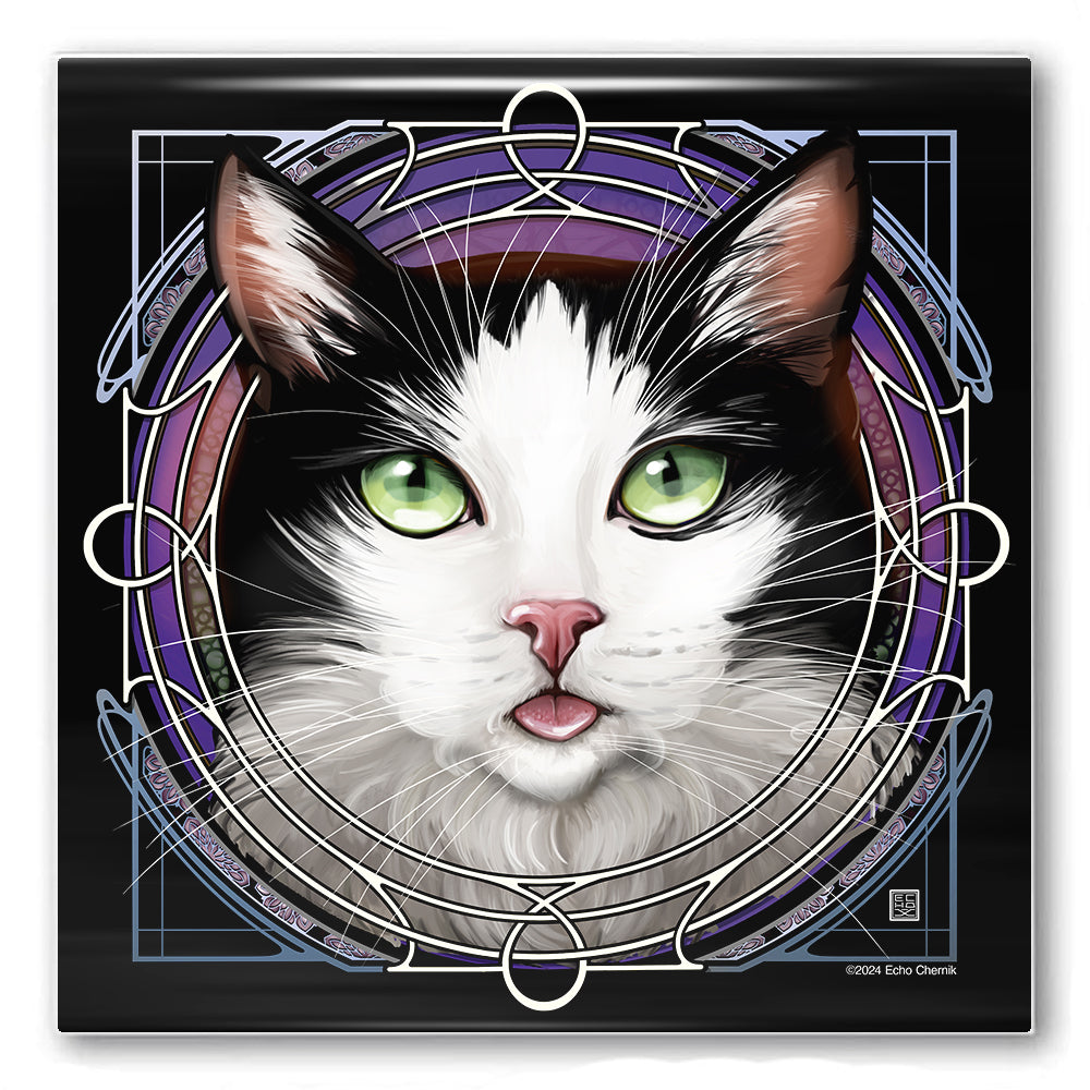 Tuxedo Splash - Rose Window Ceramic Coaster