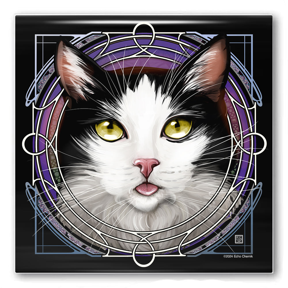 Tuxedo Splash - Rose Window Ceramic Coaster