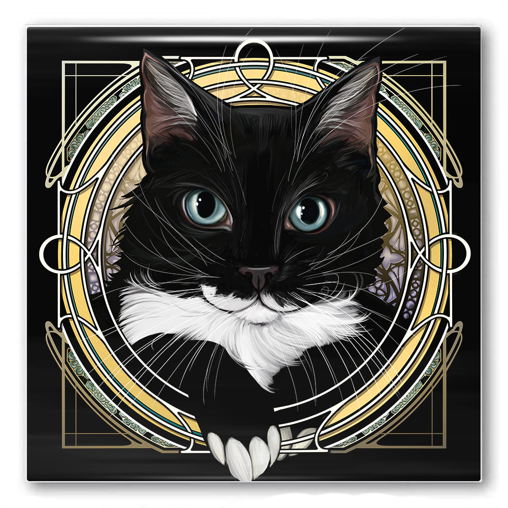 Tuxedo w/Mouth - Rose Window Ceramic Coaster