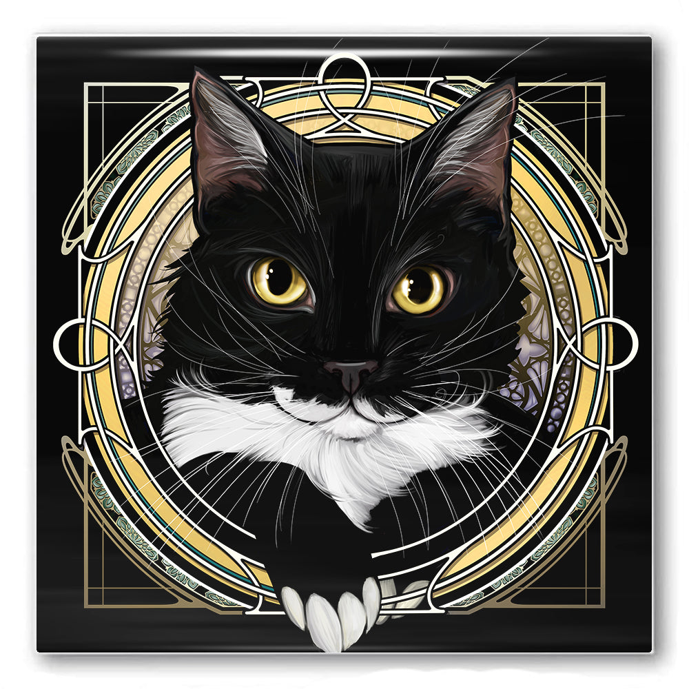 Tuxedo w/Mouth - Rose Window Ceramic Coaster