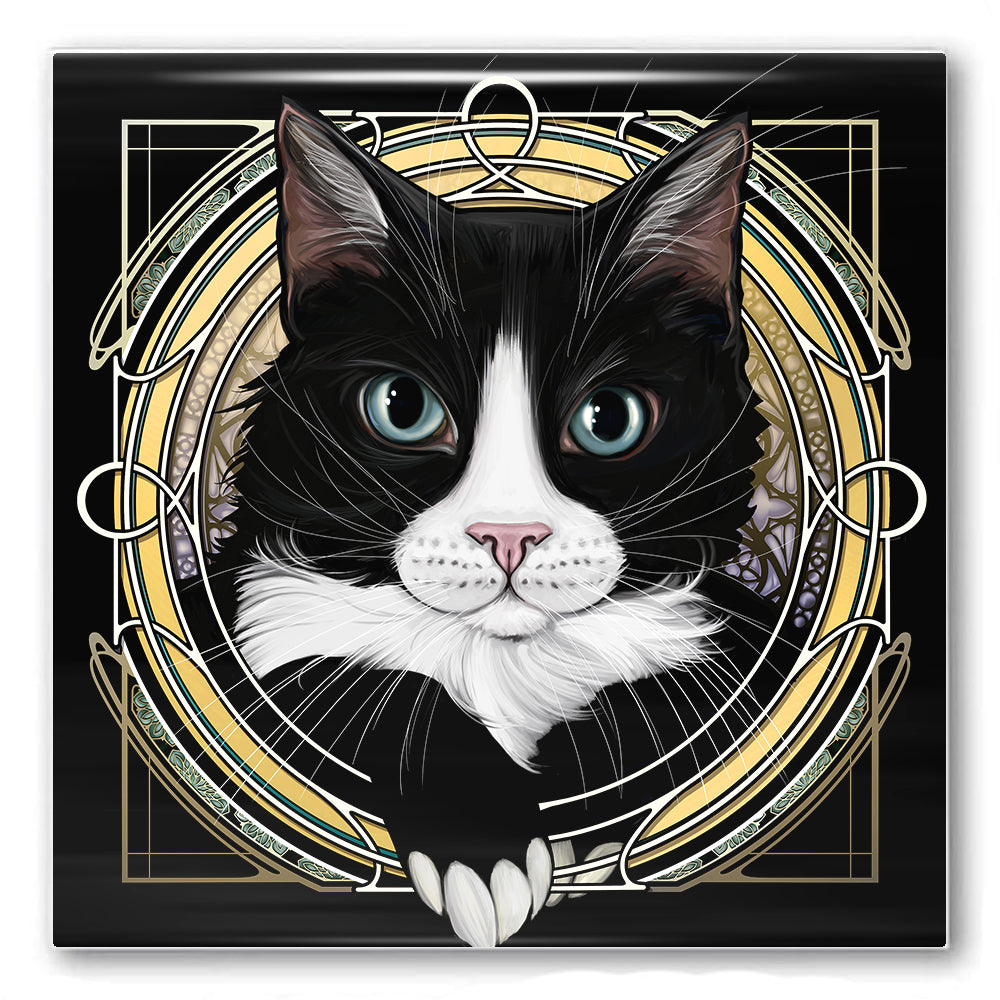 Tuxedo w/Muzzle Bridge - Rose Window Ceramic Coaster