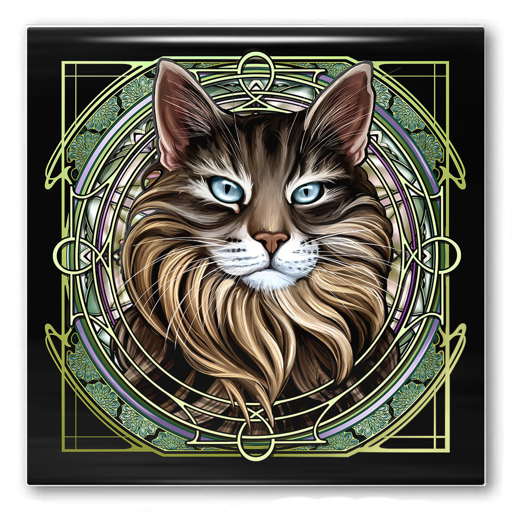 Tabby Extra-Longhair Brown - Rose Window Ceramic Coaster