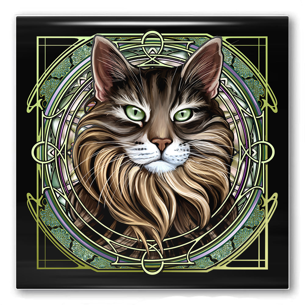 Tabby Extra-Longhair Brown - Rose Window Ceramic Coaster
