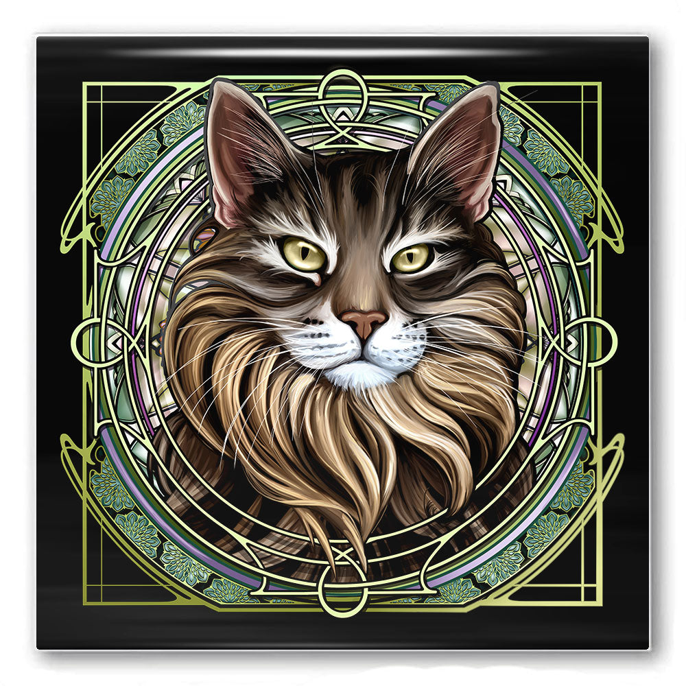 Tabby Extra-Longhair Brown - Rose Window Ceramic Coaster