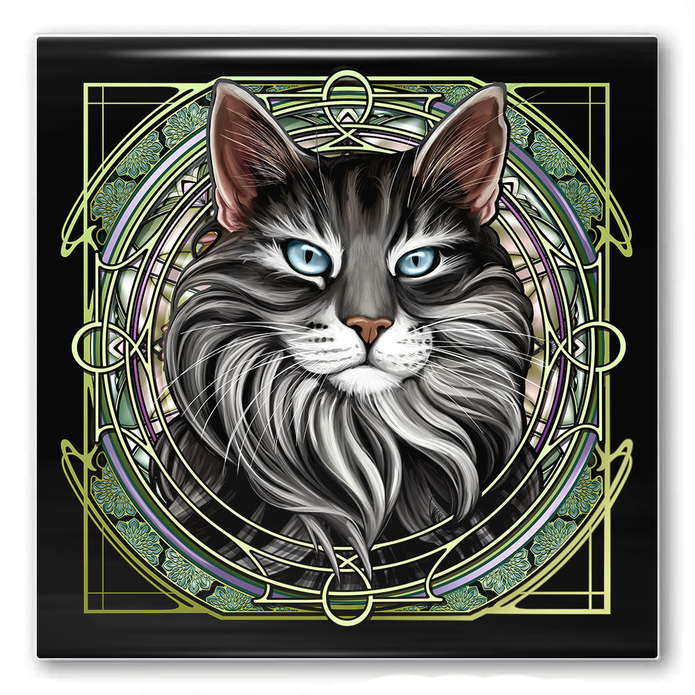 Tabby Extra-Longhair Gray - Rose Window Ceramic Coaster