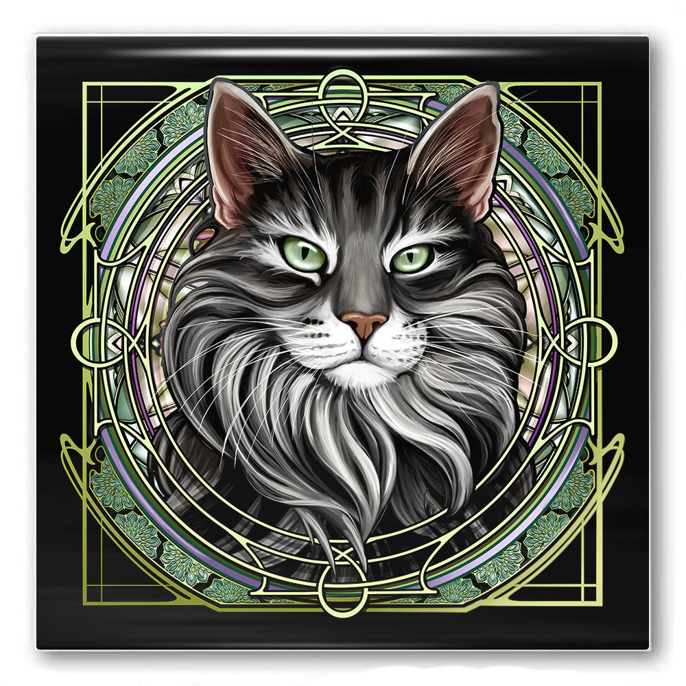 Tabby Extra-Longhair Gray - Rose Window Ceramic Coaster