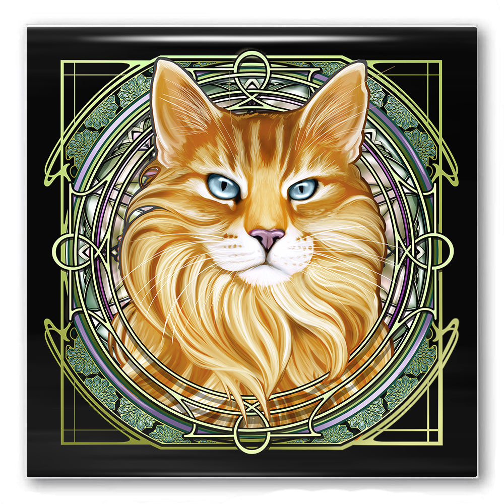 Tabby Extra-Longhair Orange - Rose Window Ceramic Coaster