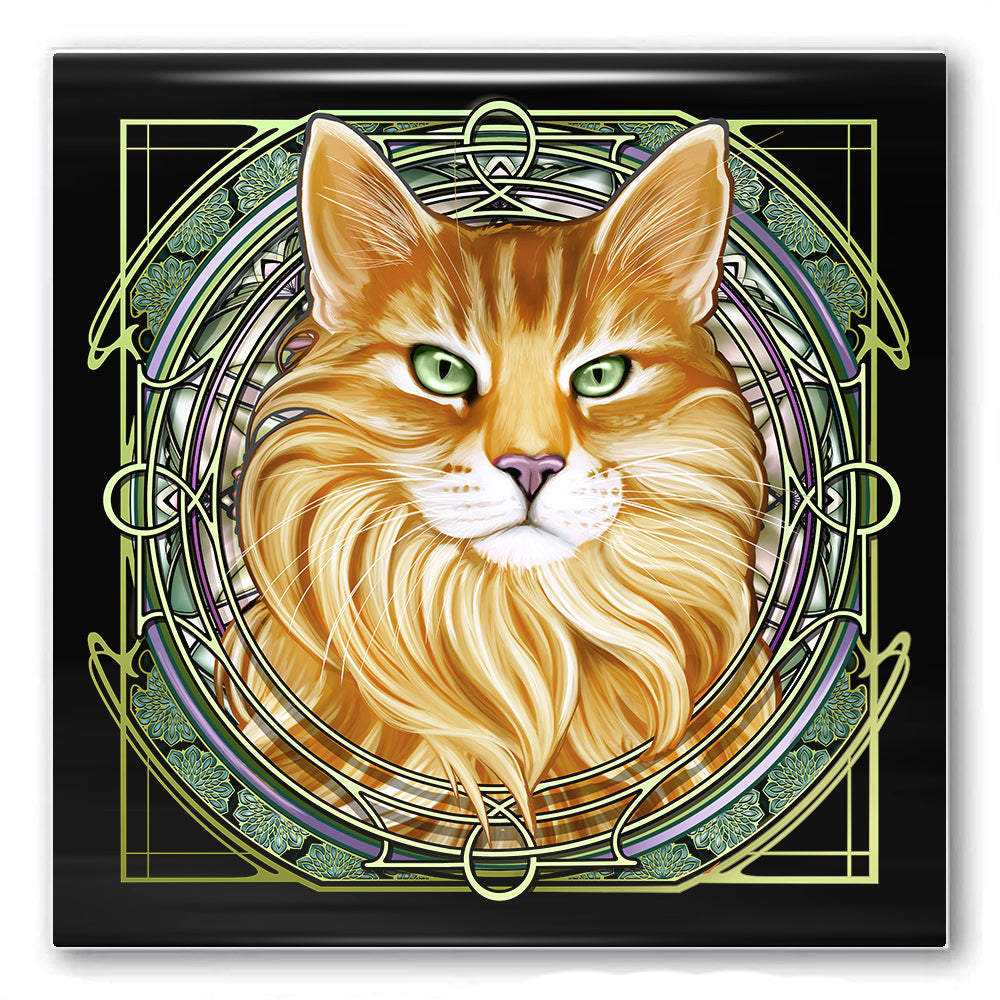 Tabby Extra-Longhair Orange - Rose Window Ceramic Coaster