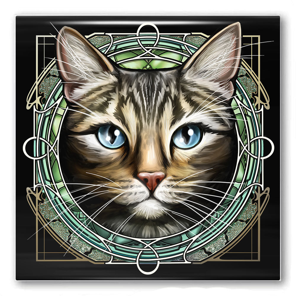 Tabby Shorthair Brown - Rose Window Ceramic Coaster