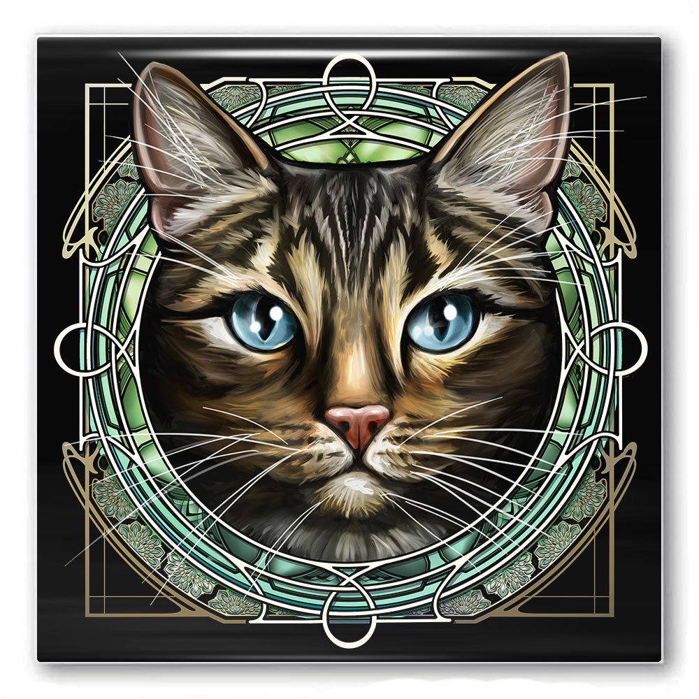 Tabby Shorthair Brown Dark - Rose Window Ceramic Coaster