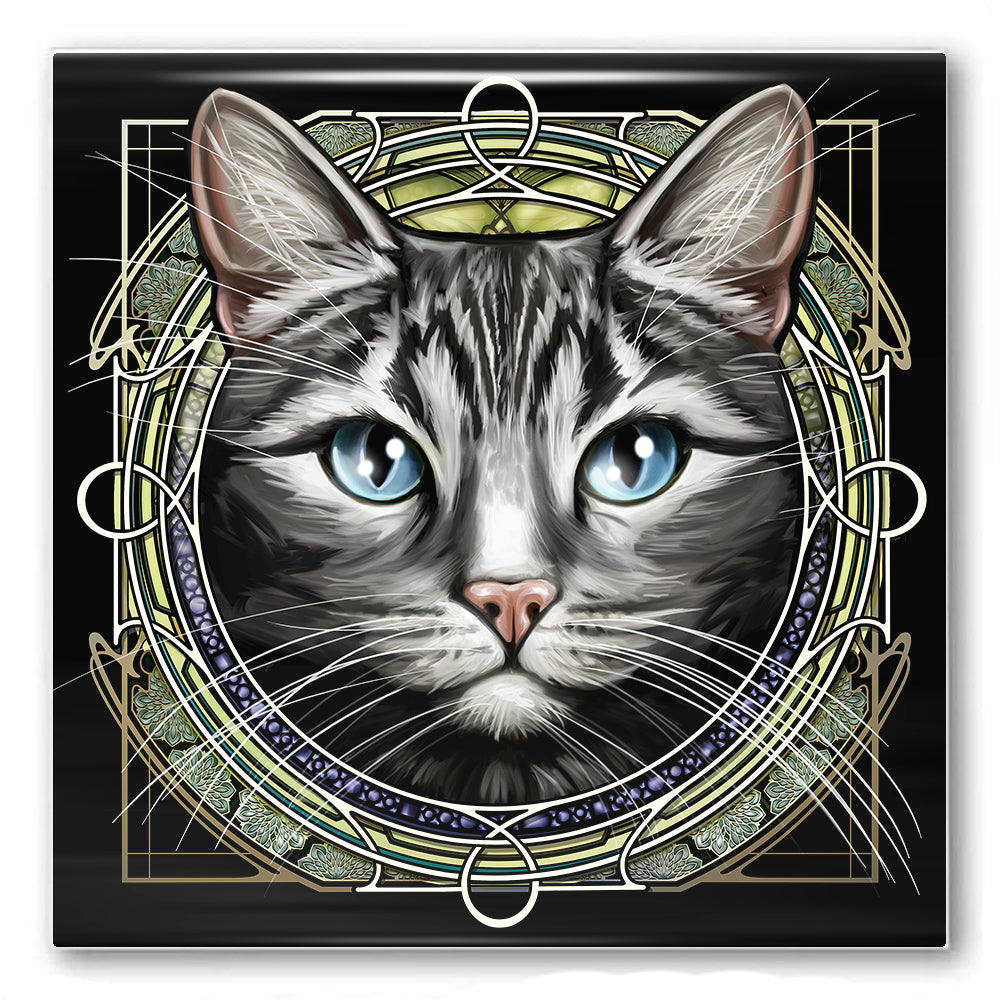 Tabby Shorthair Gray - Rose Window Ceramic Coaster