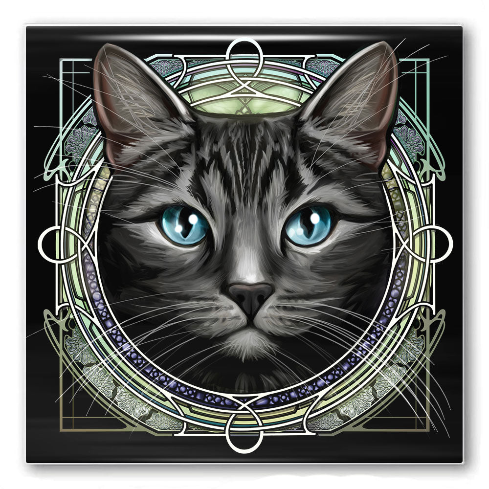 Tabby Shorthair Dark Gray - Rose Window Ceramic Coaster