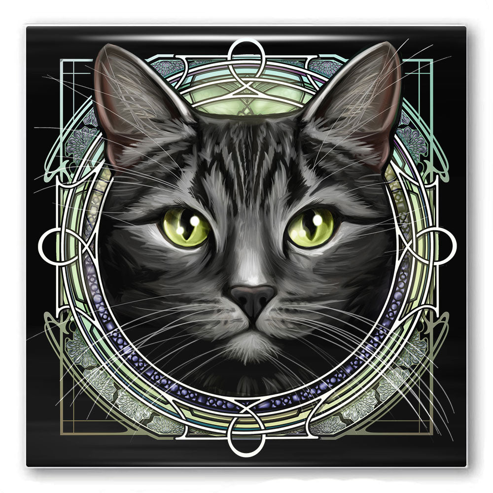 Tabby Shorthair Dark Gray - Rose Window Ceramic Coaster