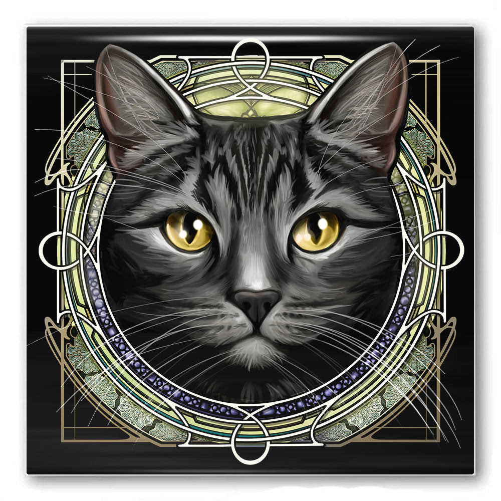 Tabby Shorthair Dark Gray - Rose Window Ceramic Coaster