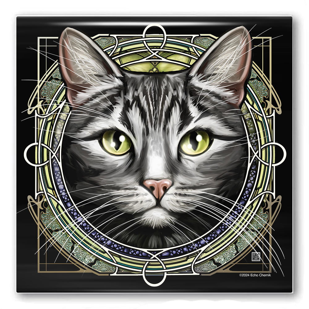 Tabby Shorthair Gray - Rose Window Ceramic Coaster