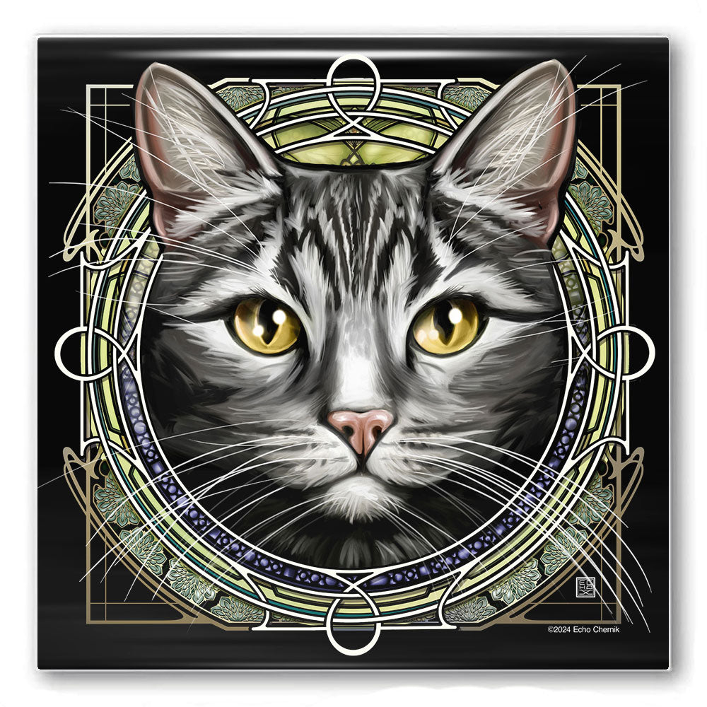 Tabby Shorthair Gray - Rose Window Ceramic Coaster