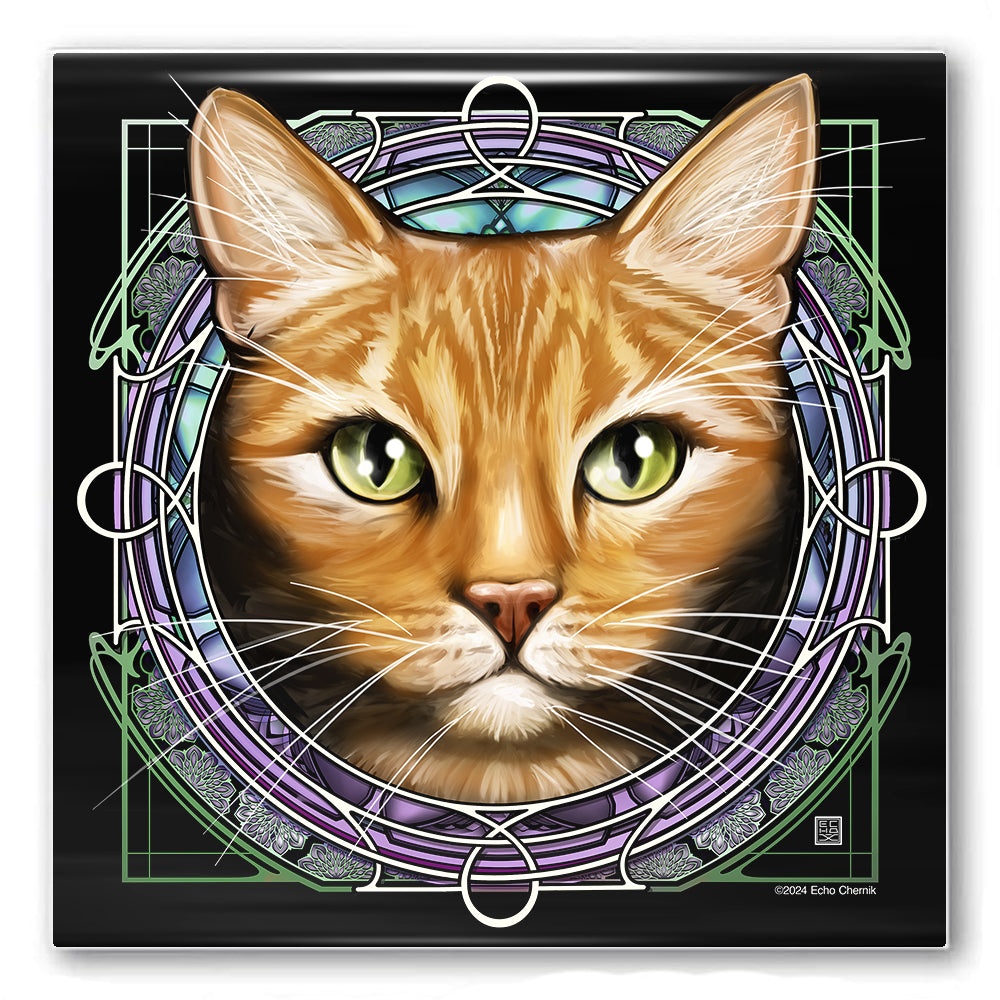 Tabby Shorthair Orange - Rose Window Ceramic Coaster
